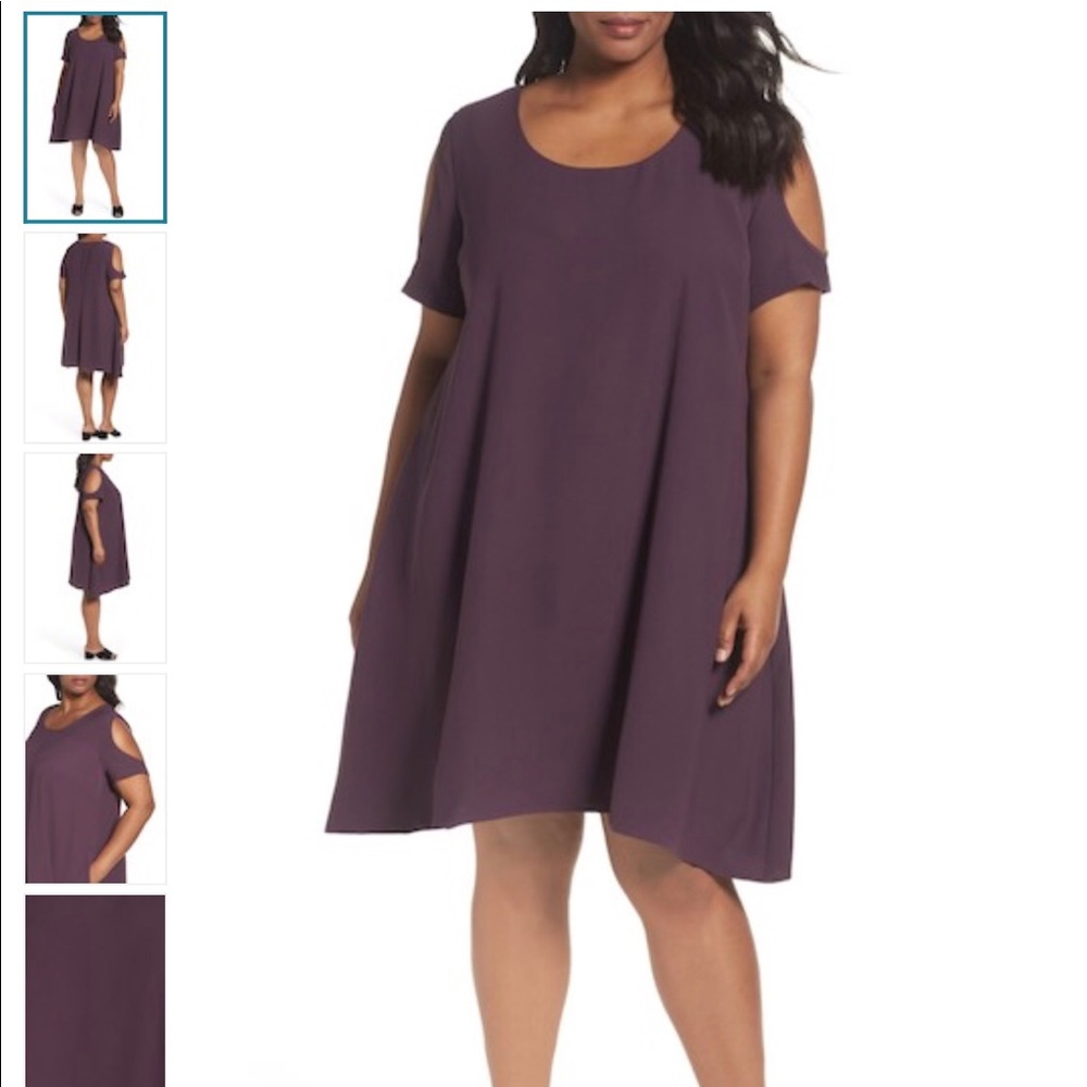 Nordstrom Sejour Cold Shoulder Plum Swing Dress